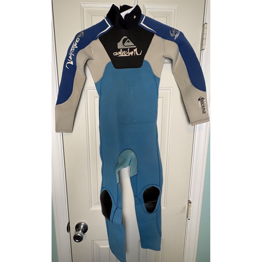 Quiksilver Aqua Full Body Wetsuit Black Blue Youth Kids Sz 8/146 Fair Condition